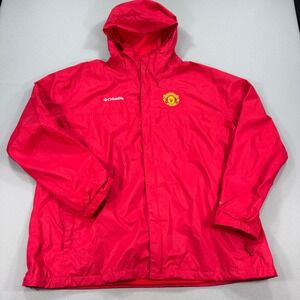 Columbia Manchester United‎ Rain Jacket Men's 2XL Red Packable Full Zip Hooded